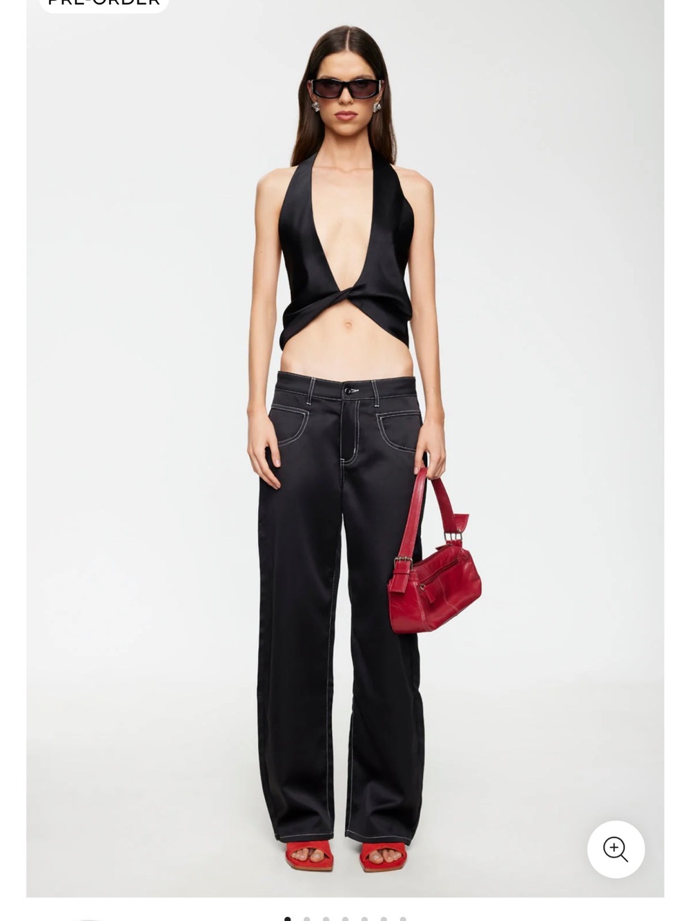 Black Satin Deep V Twist Crop Top